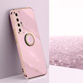 Voor Xiaomi Mi 10S XINLI Rechte 6D Plating Gouden Rand TPU Schokbestendig Hoesje met Ring Houder (Cherry Purple)