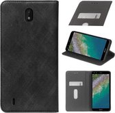 Voor Nokia C01 Plus Doek Textuur Retro Horizontale Flip PU Lederen Schokbestendige Case met Houder & Kaartsleuf (Zwart)