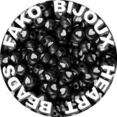 Fako Bijoux® - Letterkralen Rond - Hartjes Kralen - Acryl - Sieraden Maken - 7mm - 250 Stuks - Zwart