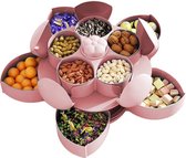Draaibare snoep/koek box met 10 vakjes - afsluitbaar - bloemetjesvorm - dubbel laags - vershoudbakjes