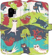 Samsung Galaxy S9 Telefoonhoesje - Portemonneehoesje  - Met pasjeshouder - Met Dierenprint - Kat - Groen