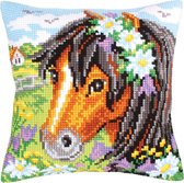 Collection d'Art oorbedrukt kruissteek Kussenpakket Paard Daisy Chain 5208 borduren