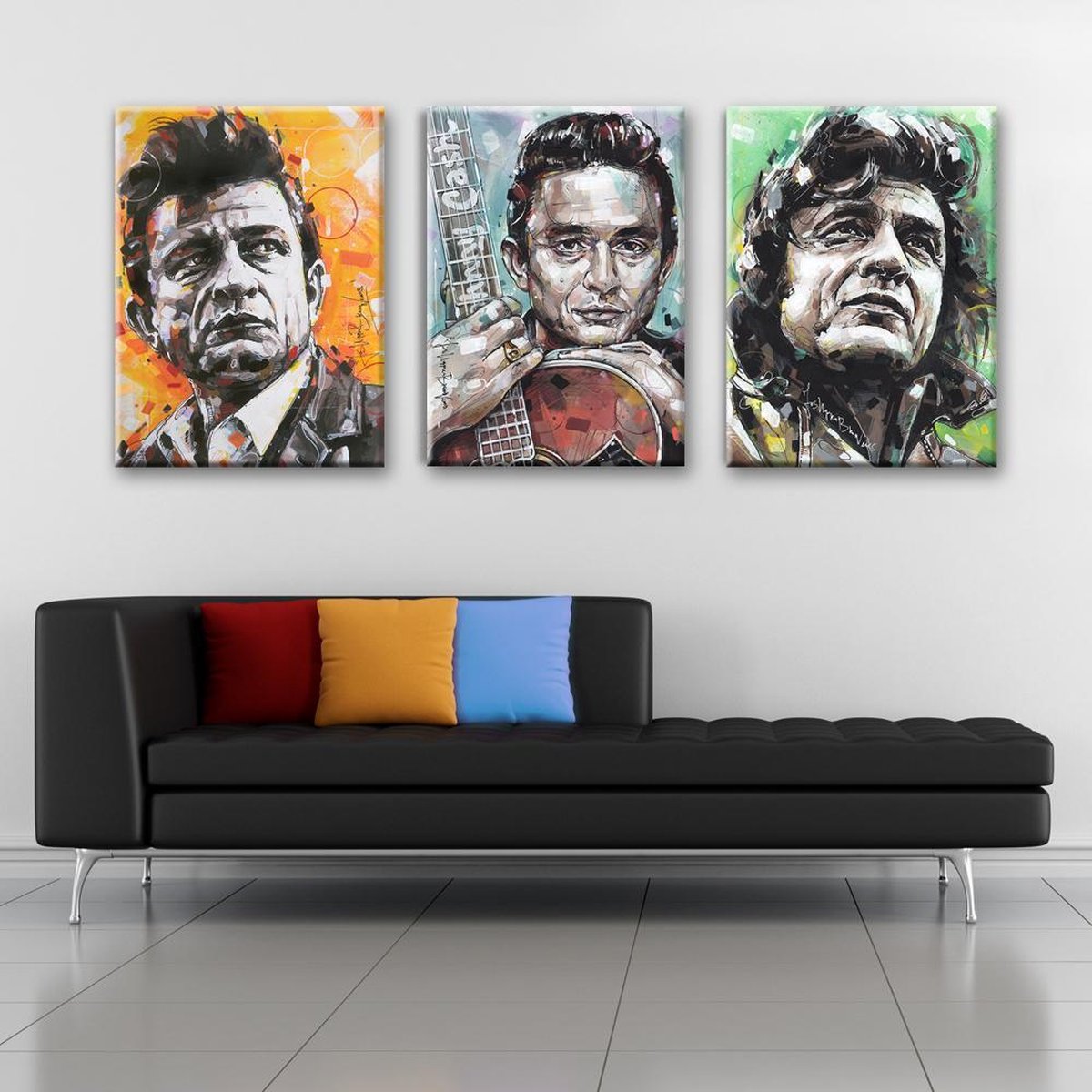 Passionforart.eu Johnny Cash - 3 Canvasdoeken - 50 x 70 cm Full colour