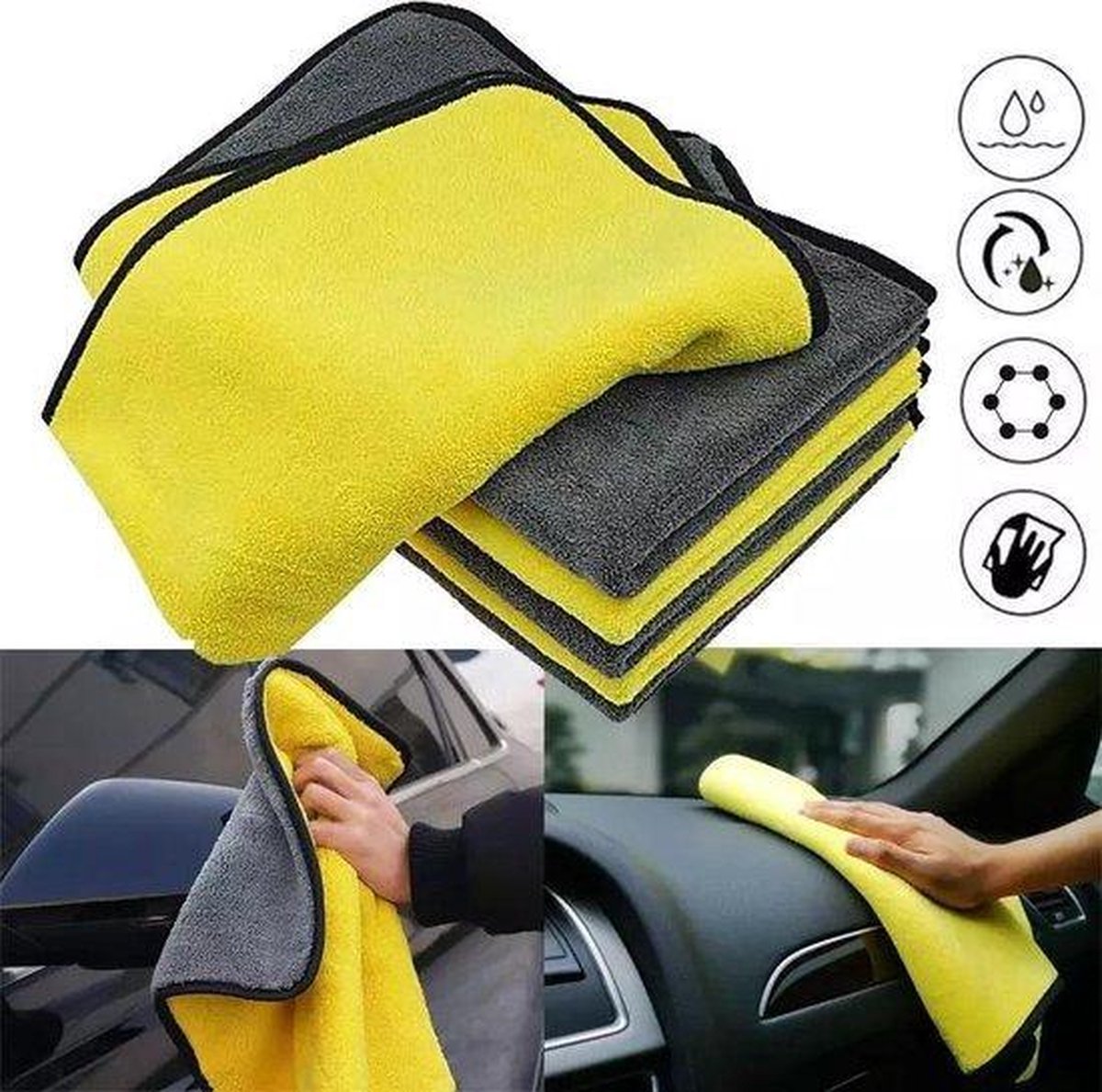 Auto Microvezel Droogdoek - droogdoek auto geel/grijs 1100 Gsm 30x30cm -Drying Towel - schoonmaakdoeken -Wassen/Schoonmaak/Reinigen