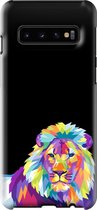 Samsung Galaxy S10 Telefoonhoesje - Extra Stevig Hoesje - 2 lagen bescherming - Met Dierenprint - Leeuw - Paars