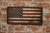 Wandbord – USA Vlag - Vintage Retro - Mancave - Wand Decoratie - USA - Reclame Bord - Tekst - Grappig - Metalen bord - Schuur - Mannen Cadeau - Bar - Café - Tinnen bord - 15 x 30 c
