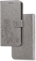 Hoesje geschikt voor iPhone 12 Mini - Bookcase - Pasjeshouder - Portemonnee - Bloemenprint - Kunstleer - Grijs