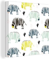 Tableau sur toile Zebra - Cactus - Wit - 90x90 cm - Décoration murale