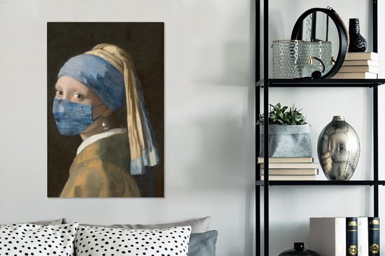 Peintures sur toile Fille avec une boucle d'oreille en perle - Johannes Vermeer - Masque facial - 60x90 cm - Décoration murale