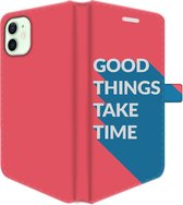 Apple iPhone 12 Mini Telefoonhoesje - Portemonneehoesje  - Met pasjeshouder - Met Quote - Good Things - Rood