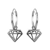 Zilveren oorbellen | Oorringen met hanger | Zilveren Oorringen met hanger, diamant
