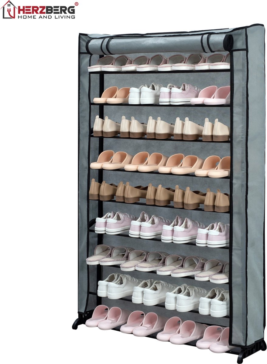 Herzberg HG-8077: 9-Tier Shoe Rack Organizer Gray