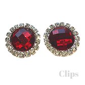 Clip oorbellen-Rood-2 cm-Zilverkleur-Kunststof-Strass-Charme Bijoux
