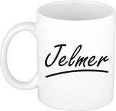 Jelmer naam cadeau mok / beker met sierlijke letters - Cadeau collega/ vaderdag/ verjaardag of persoonlijke voornaam mok werknemers