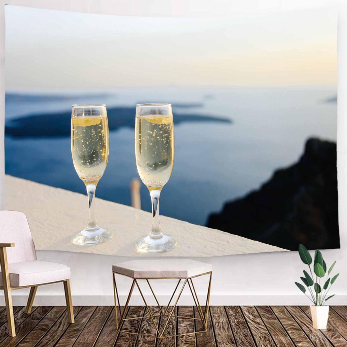 Ulticool Wandkleed 200x150 cm - Zee Champagne Bubbels - voor Binnen - Wandtapijt Wanddoek Poster Backdrop Decoratie Woonkamer Champagnecoupe Cava Bubbels Prosecco Wijnkoeler Stick - Romantische Versiering - Complete Slaapkamer Voor Volwassen blauw
