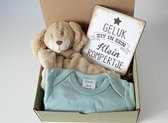 Minibox geluk zit in een klein rompertje - geschenkset baby - cadeau zwangerschap - cadeau geboorte jongen - cadeau geboorte meisje - kraammand