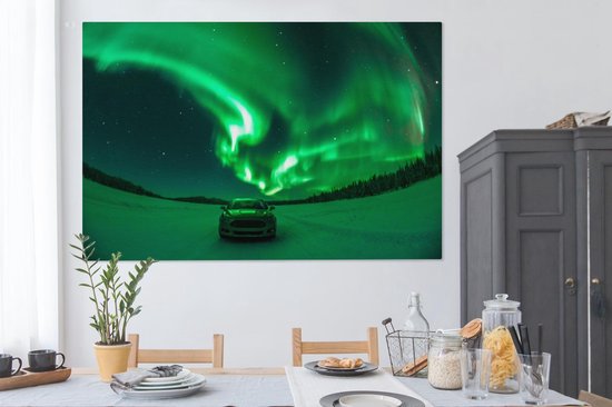 Tableau sur toile Aurores boréales - Ciel étoilé - Voiture - 180x120 cm - Décoration murale XXL