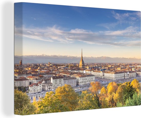 Canvas Schilderij Zonsondergang - Turijn - Italië - 60x40 cm - Wanddecoratie