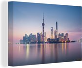 Canvas Schilderij Mist - Shanghai - Zonsopkomst - 90x60 cm - Wanddecoratie