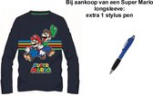 Super Mario Bross T-shirt Longsleeve - Donkerblauw. Maat 140 cm / 10 jaar + EXTRA 1 Stylus Pen