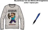 Minecraft T-shirt Longsleeve - Mele grijs. Maat 140 cm / 10 jaar + EXTRA 1 Stylus Pen