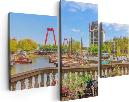 Artaza Canvas Schilderij Drieluik Kleurrijke Oude Haven In Rotterdam - 90x60 - Foto Op Canvas - Canvas Print