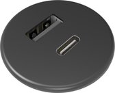 Powerdot micro 30mm inbouw USB A+C lader, zwart kunststof