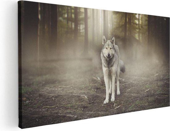 Artaza - Peinture sur toile - Loup gris dans la forêt - 60x30 - Photo sur toile - Impression sur toile