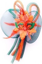 broche bloem tubes en oogmasker oranje/groen