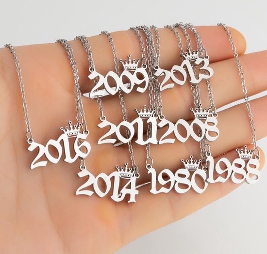 Bixorp Jaartal 2001 Ketting Zilverkleurig - Stainless Steel / Roestvrij Staal - Cadeau voor haar