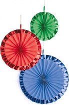 waaiers papier 18/30/38 cm blauw/rood/groen 3-delig