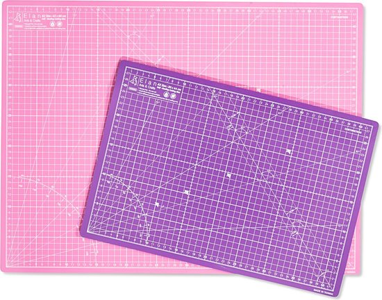 Tapis de découpe Elan 5 plis rose et lilas A3, tapis de découpe auto-cicatrisant 3 mm, tapis de bricolage avec grille double face, tapis de découpe métrique pour Matelassage, Coudre, patchwork, scrapbooking, etc. 44 x 30 cm…