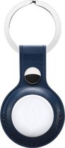 Premium Lederen Hanger voor Apple Airtag - Sleutelhanger - Hoesje  - Blauw