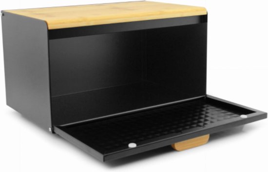 Corbeille à Pain Luxe Zwart avec Bamboe - Boîte de Rangement à Pain - 36x21x21CM