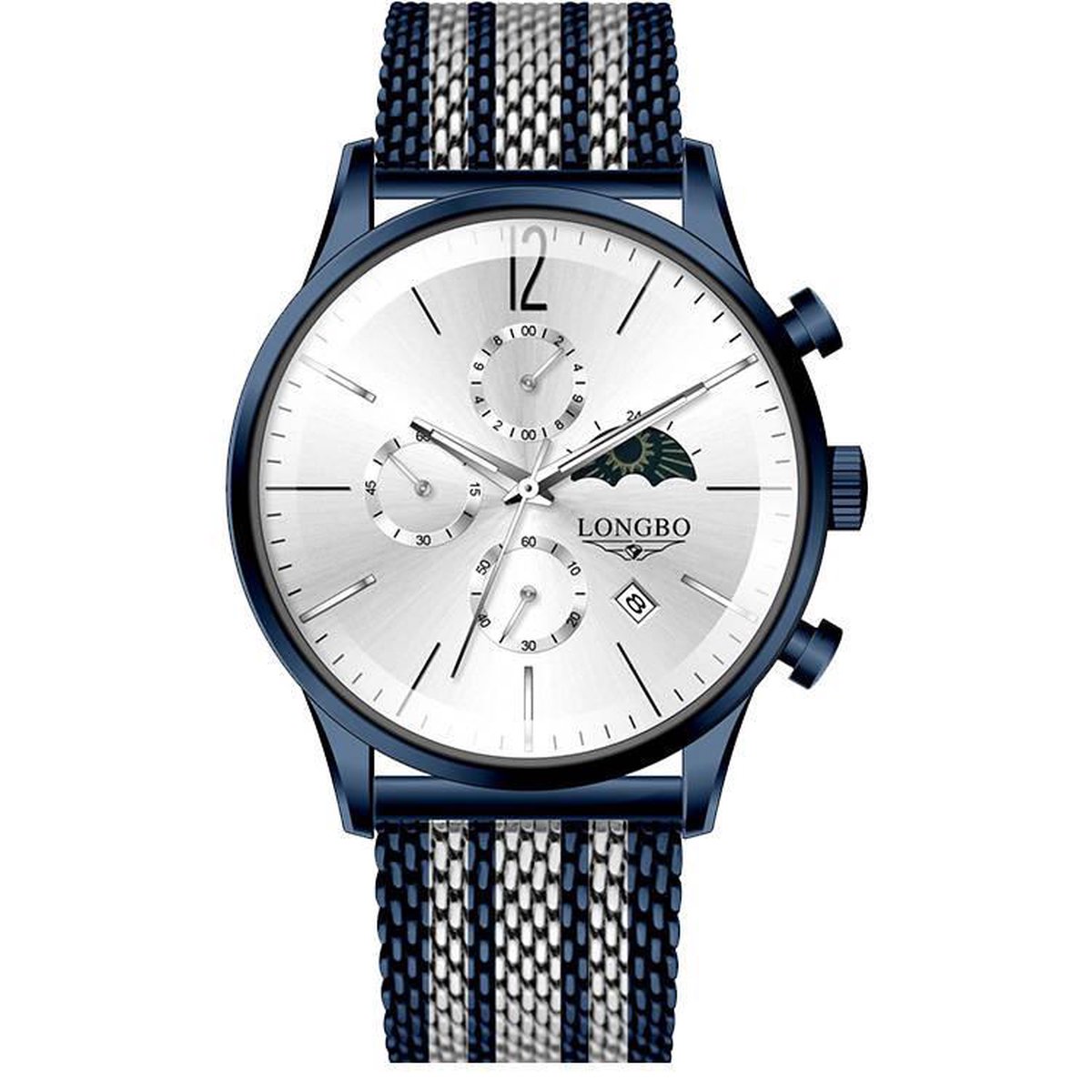 Longbo - Heren Horloge - Blauw/Zilver/Blauw - 43mm (Productvideo)