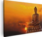 Artaza Canvas Schilderij Boeddha Standbeeld Bij Zonsondergang - 30x20 - Klein - Foto Op Canvas - Canvas Print