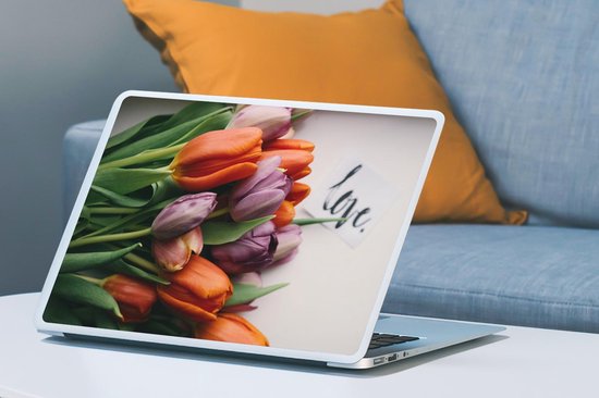 Sticker ordinateur portable - 17,3 pouces - Fleurs - Tulipes - Citation