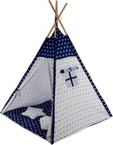 Sajan - Tipi Speeltent - Met Grondkleed & Kussens - Tent voor kinderen - Blauw-Wit