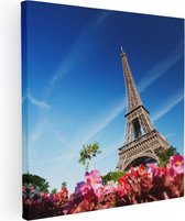 Artaza Canvas Schilderij Eiffeltoren In Parijs Met Bloemen - 90x90 - Groot - Foto Op Canvas - Canvas Print