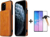 GSMNed – Leren telefoonhoes iPhone 12/12 Pro bruin – Luxe iPhone hoesje – pasjeshouder – Portemonnee met magneetsluiting – bruin – met screenprotector
