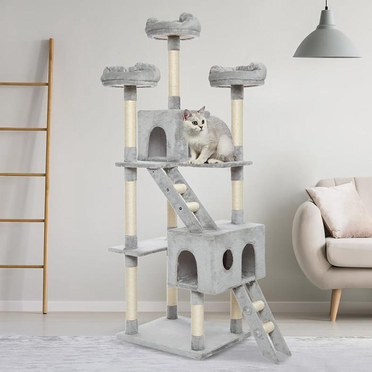 NumberOne® Grote Krabpaal Voor Katten - Ladders en Kijkplatforms - Lichtgrijs