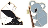 Geometrische panda en koala pin | schattig | Set van 2 | Broche | Emaille