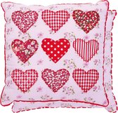 Sierkussen – Met Opgestikte Harten – 30 x 30 cm – Rood, Roze