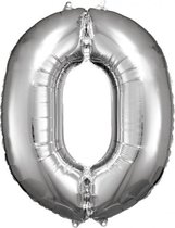 folieballon cijfer 0 junior 66 x 88 cm zilver