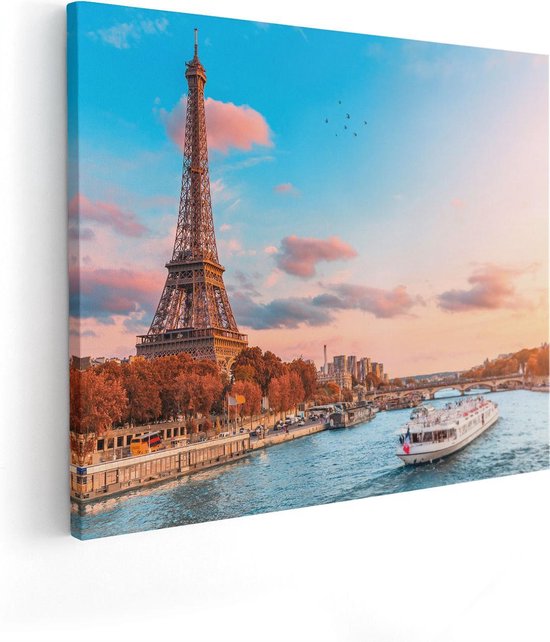 Artaza Canvas Schilderij Eiffeltoren In Parijs Aan Het Water - 100x80 - Groot - Foto Op Canvas - Canvas Print