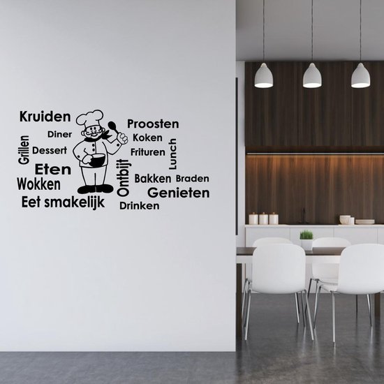 Muursticker Woorden Met Kok - Rood - 80 x 41 cm - taal - engelse teksten keuken