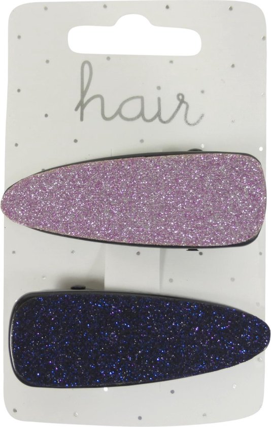 Haarspeldjes duckclip 6.0cm Glitter - Lila/Navy - 2 stuks