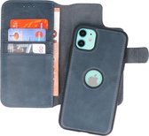 BAOHU - Uitneembare Leder Book Case - Echt Lederen Hoesje - Portemonnee Telefoonhoesje - Geschikt voor iPhone 11 - Navy