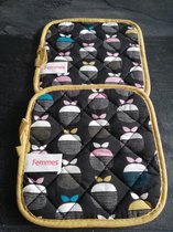 Femmes pannenlappen set van 2 stuks zwart meerkleurig