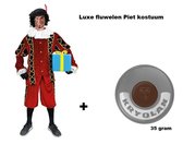 Luxe Piet pak rood/zwart fluweel maat XXL + GRATIS PROFESSIONELE SCHMINK - Sinterklaas thema feest kostuum Sint fluwelen pietenpak goud zwart  festival